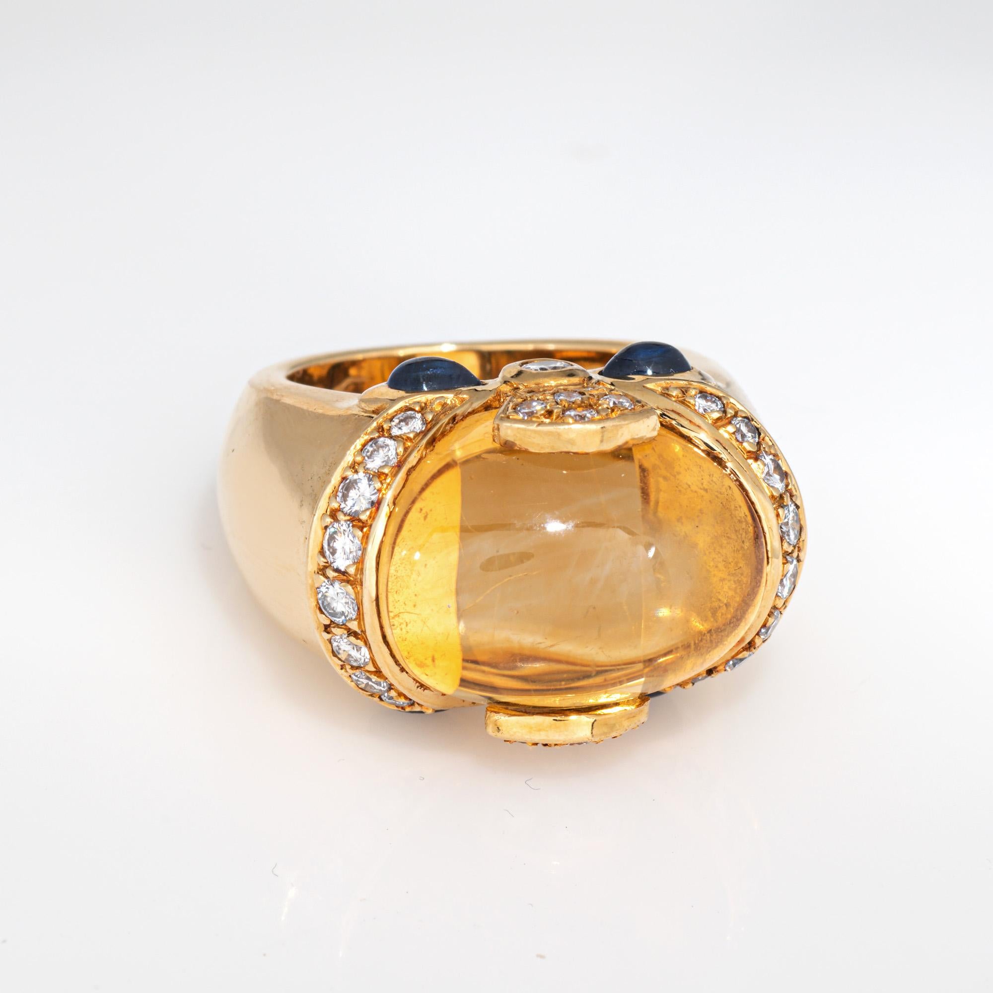 Modern Citrine Sapphire Diamond Ring Vintage 18k Yellow Gold Sz 5 Cocktail Jewelry For Sale
