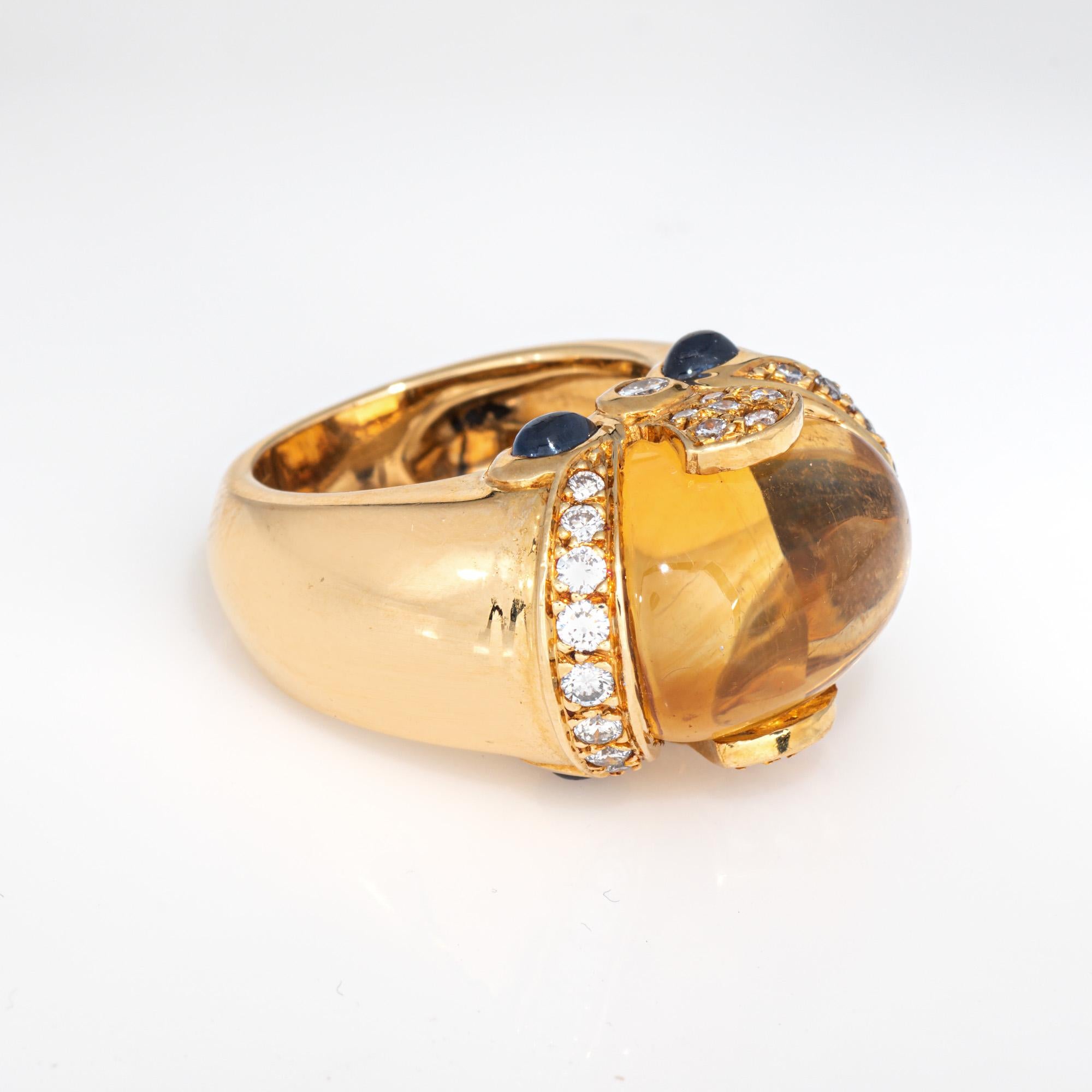 Mixed Cut Citrine Sapphire Diamond Ring Vintage 18k Yellow Gold Sz 5 Cocktail Jewelry For Sale