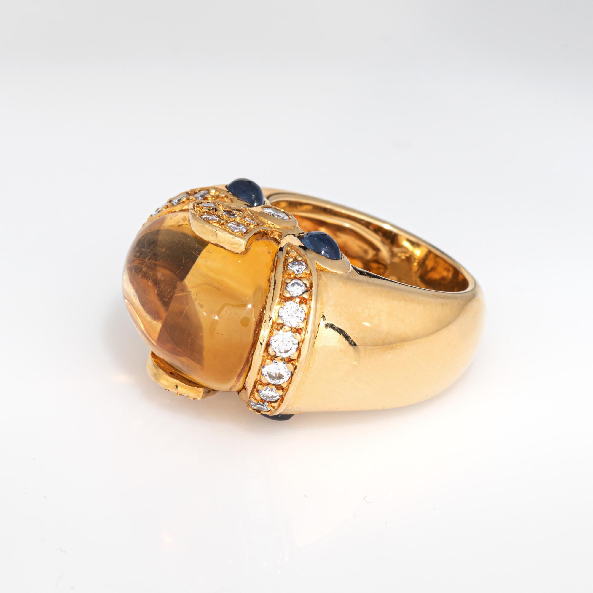 Citrine Sapphire Diamond Ring Vintage 18k Yellow Gold Sz 5 Cocktail Jewelry In Good Condition For Sale In Torrance, CA