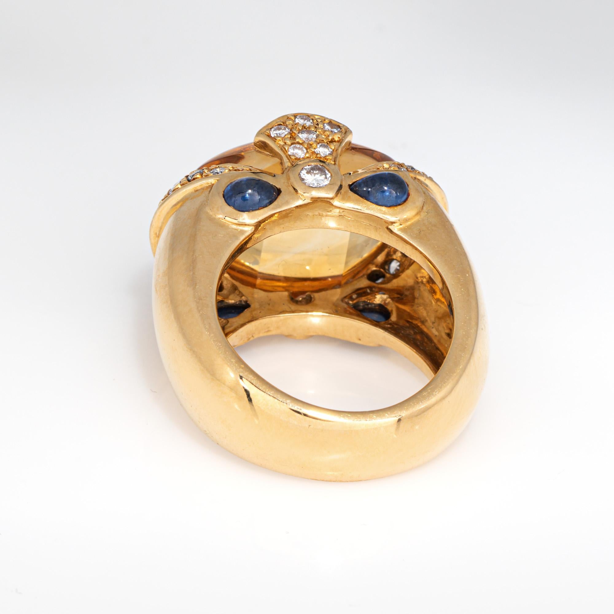 Women's Citrine Sapphire Diamond Ring Vintage 18k Yellow Gold Sz 5 Cocktail Jewelry For Sale