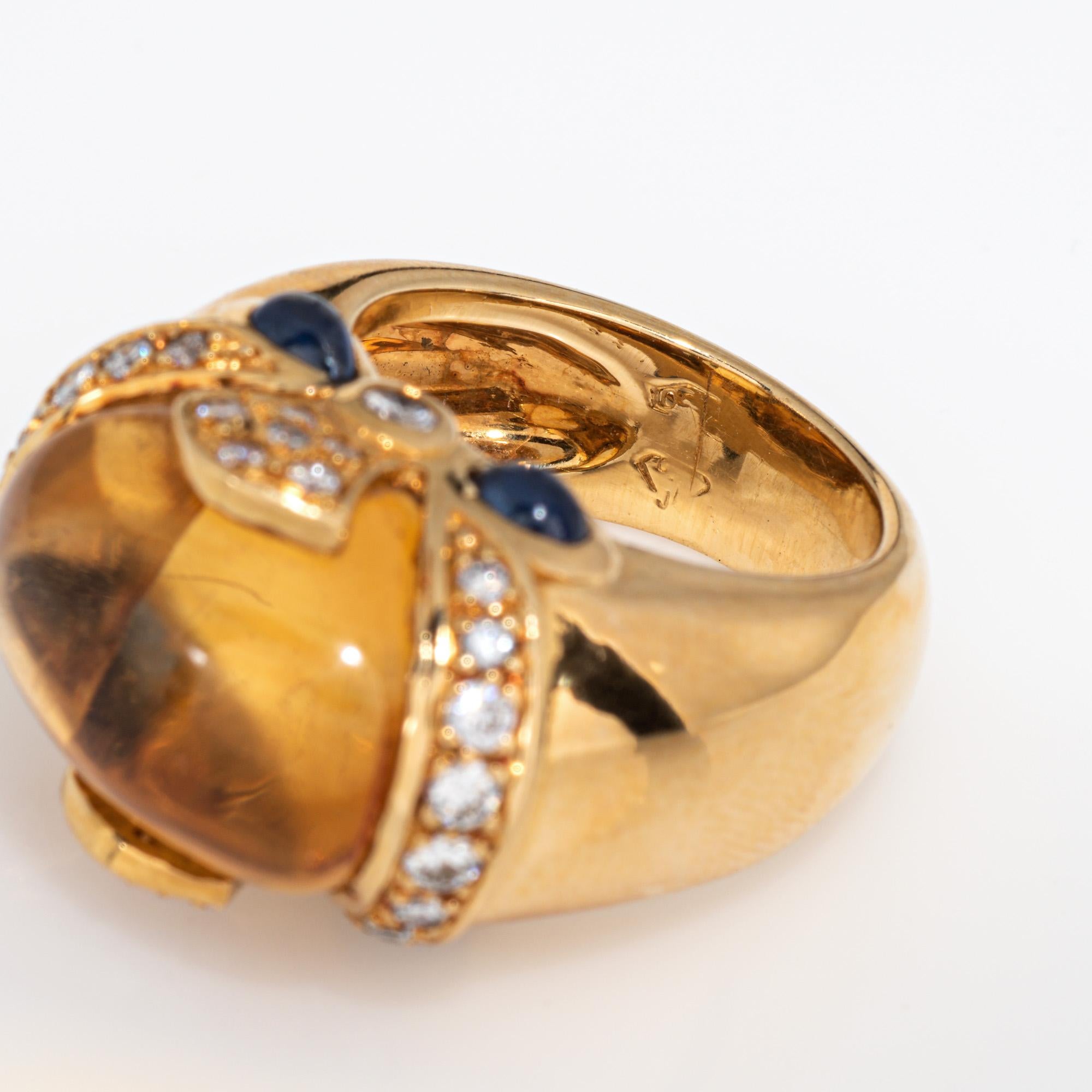 Citrine Sapphire Diamond Ring Vintage 18k Yellow Gold Sz 5 Cocktail Jewelry For Sale 2