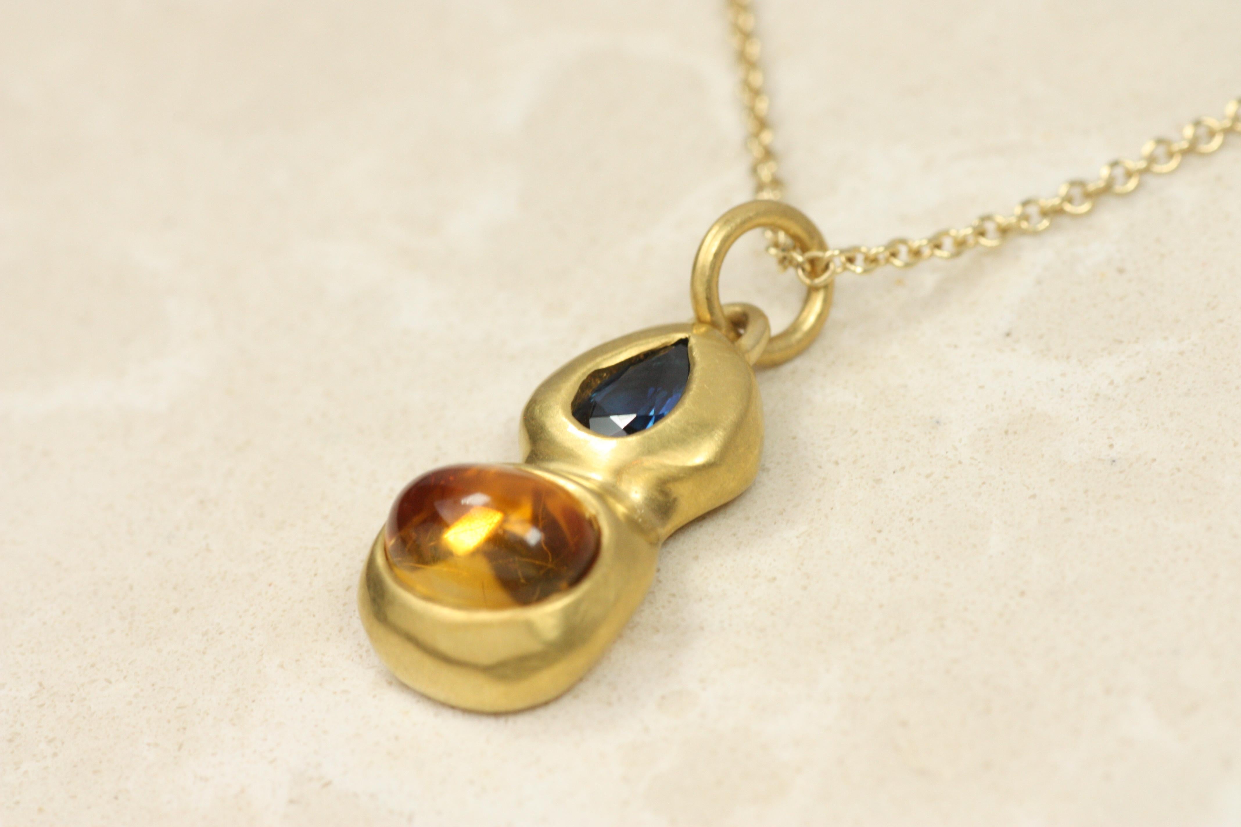 Pendentif Citrine et Saphir en or jaune 22K, breloque, collier Neuf - En vente à Santa Monica, CA