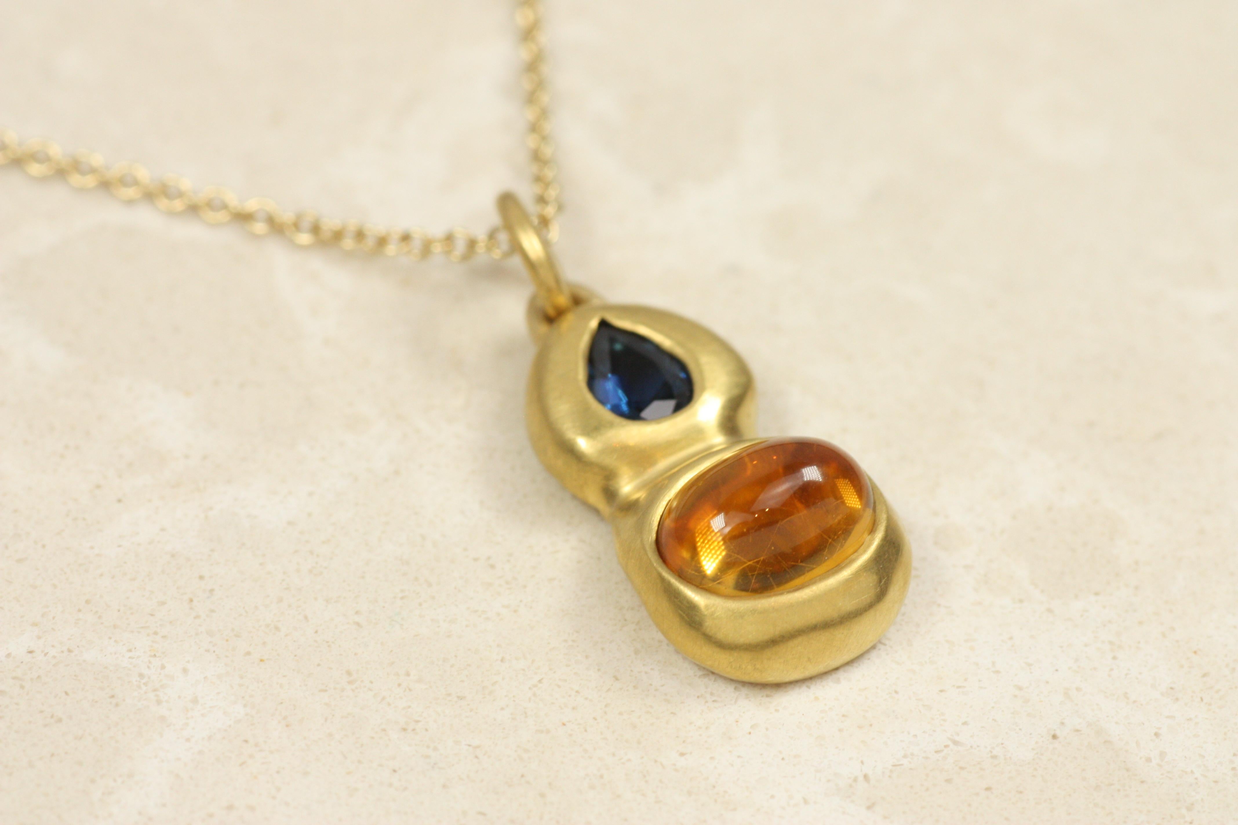 Pendentif Citrine et Saphir en or jaune 22K, breloque, collier Pour femmes en vente