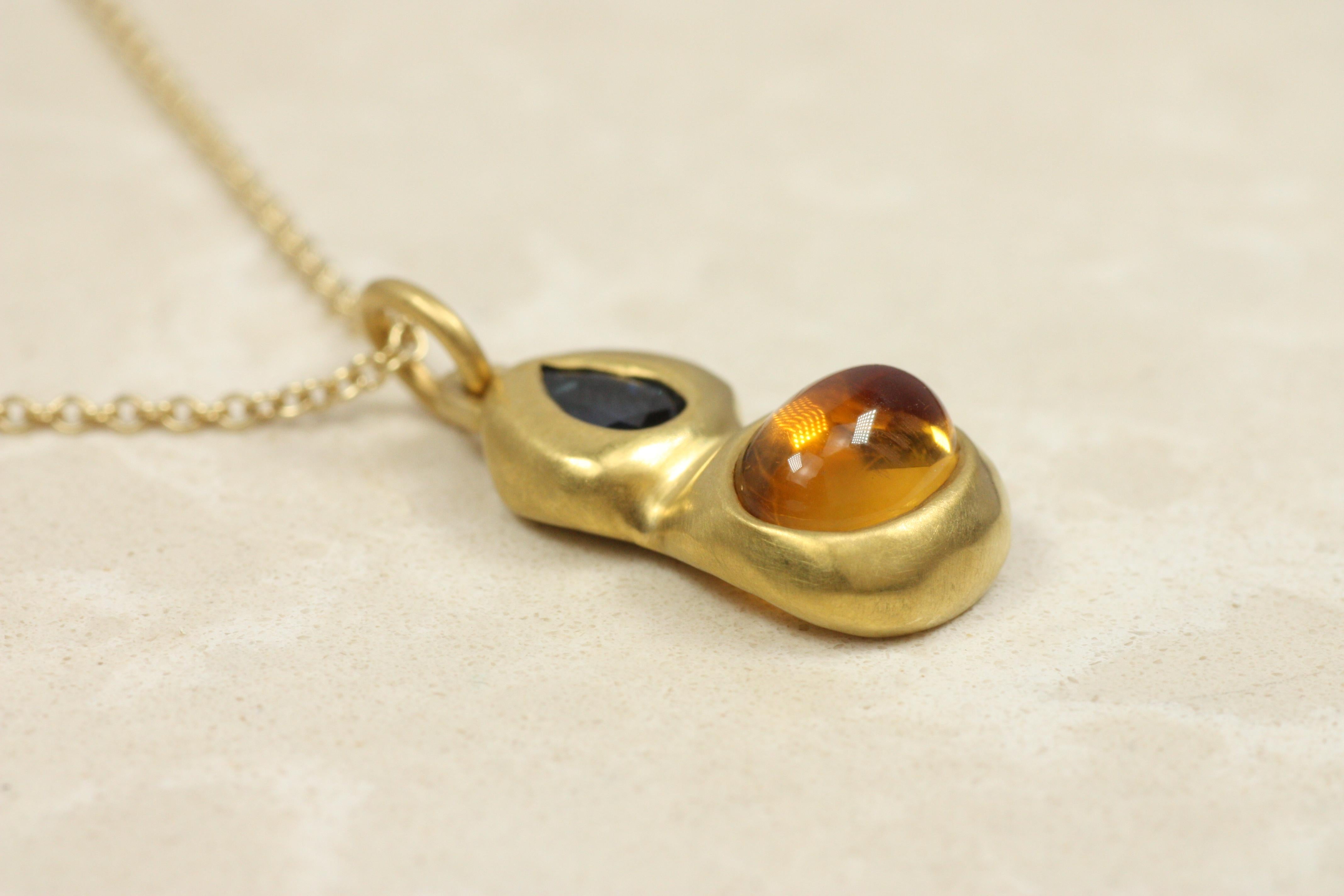 Pendentif Citrine et Saphir en or jaune 22K, breloque, collier en vente 1