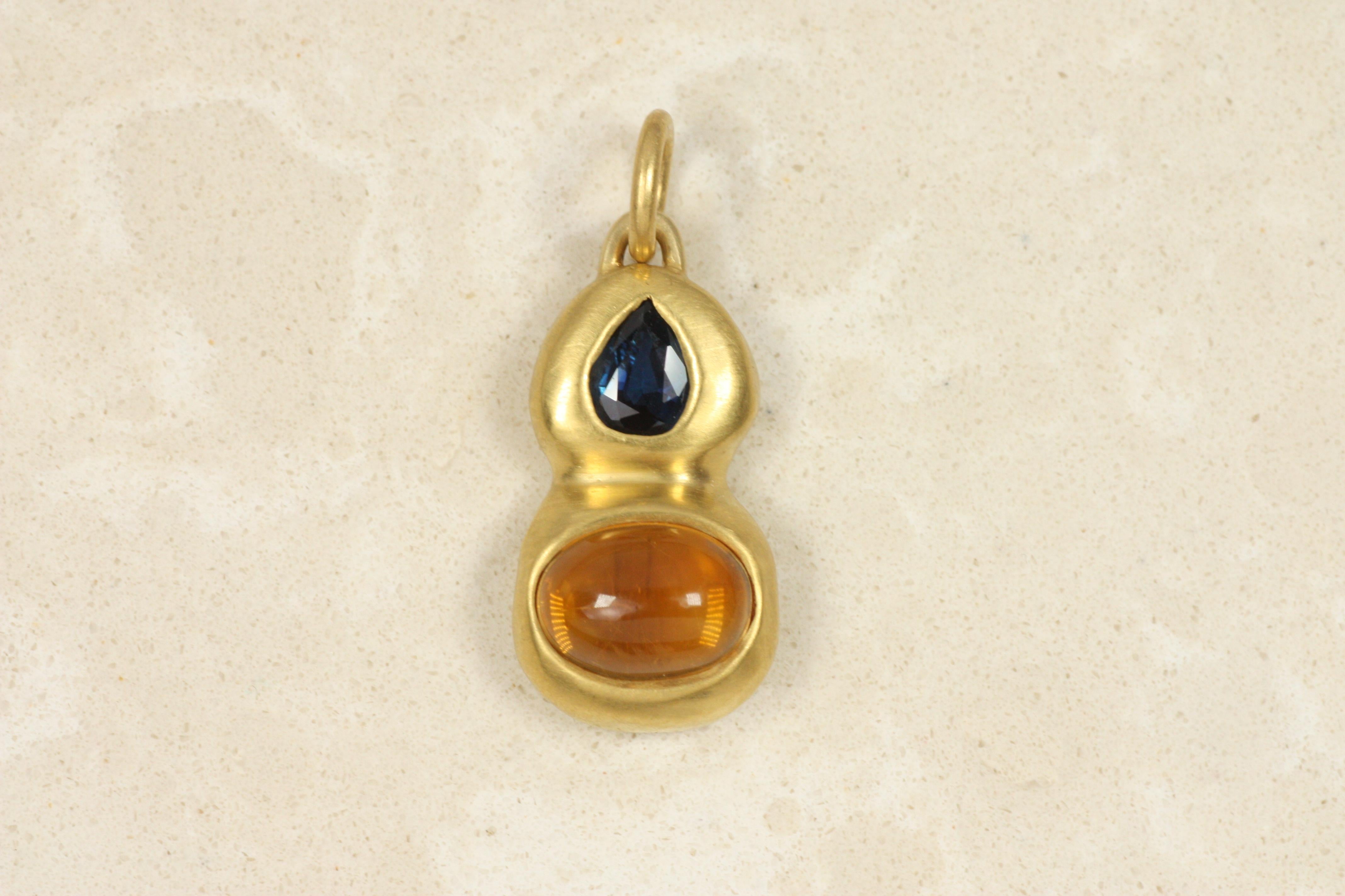 Pendentif Citrine et Saphir en or jaune 22K, breloque, collier en vente 2