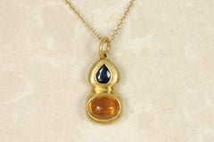 Citrine & Blue Sapphire Bezel Pendant in Yellow Gold