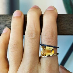 Citrine and Sapphire Pera Ring in Yellow Gold by Selin Kent
