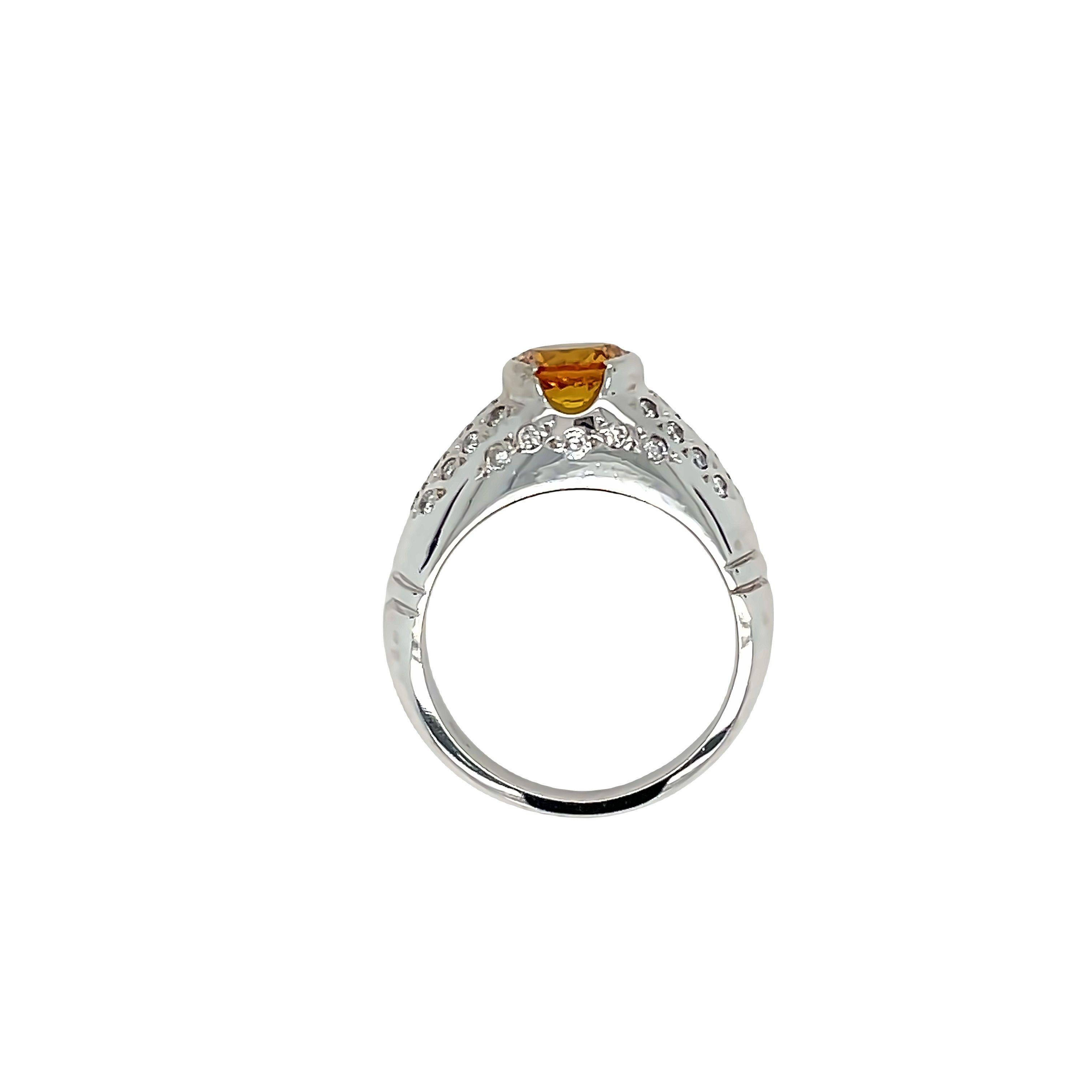 Contemporary Citrine Scattered Diamond Ring 14K White Gold  For Sale