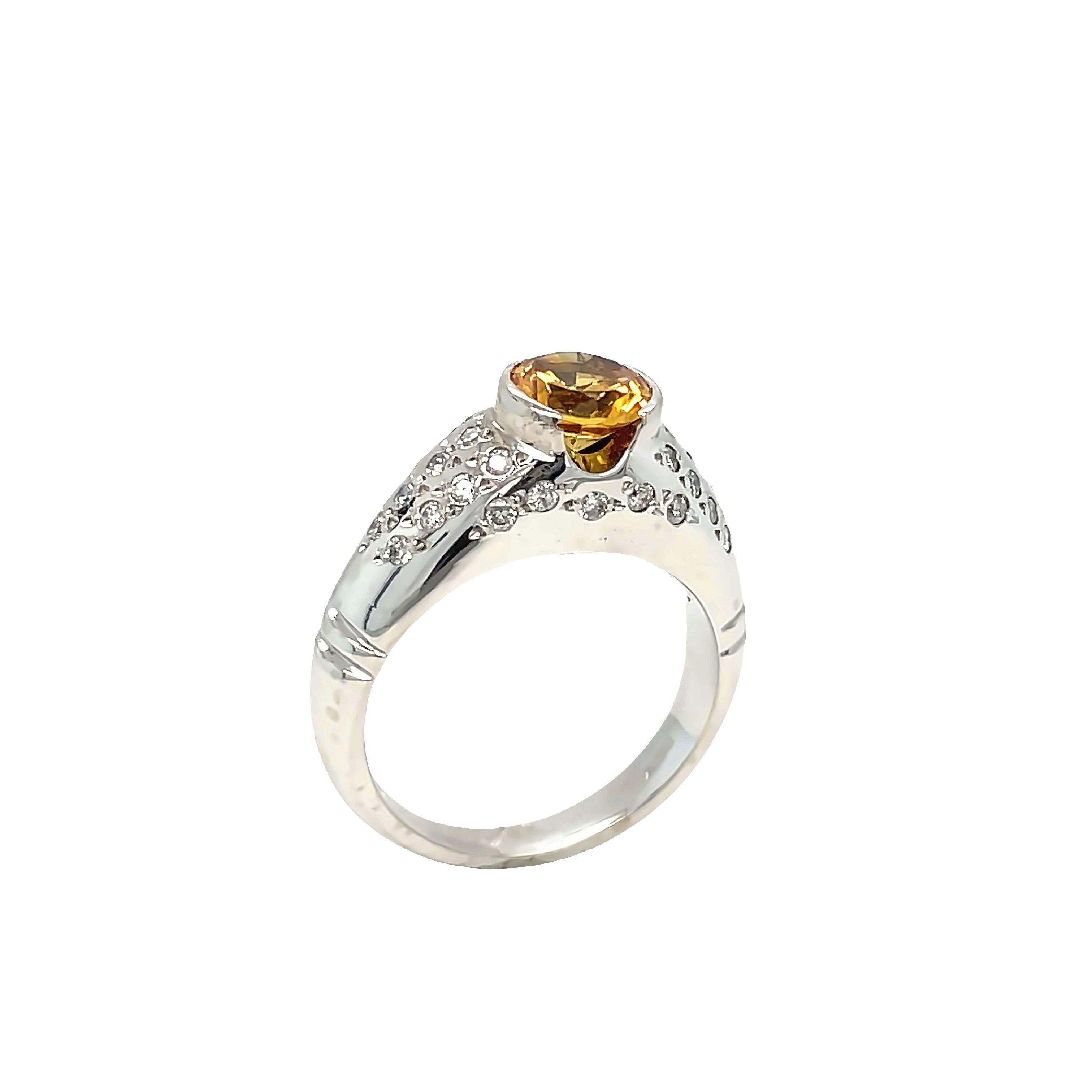 Citrine Scattered Diamond Ring 14K White Gold  For Sale 1