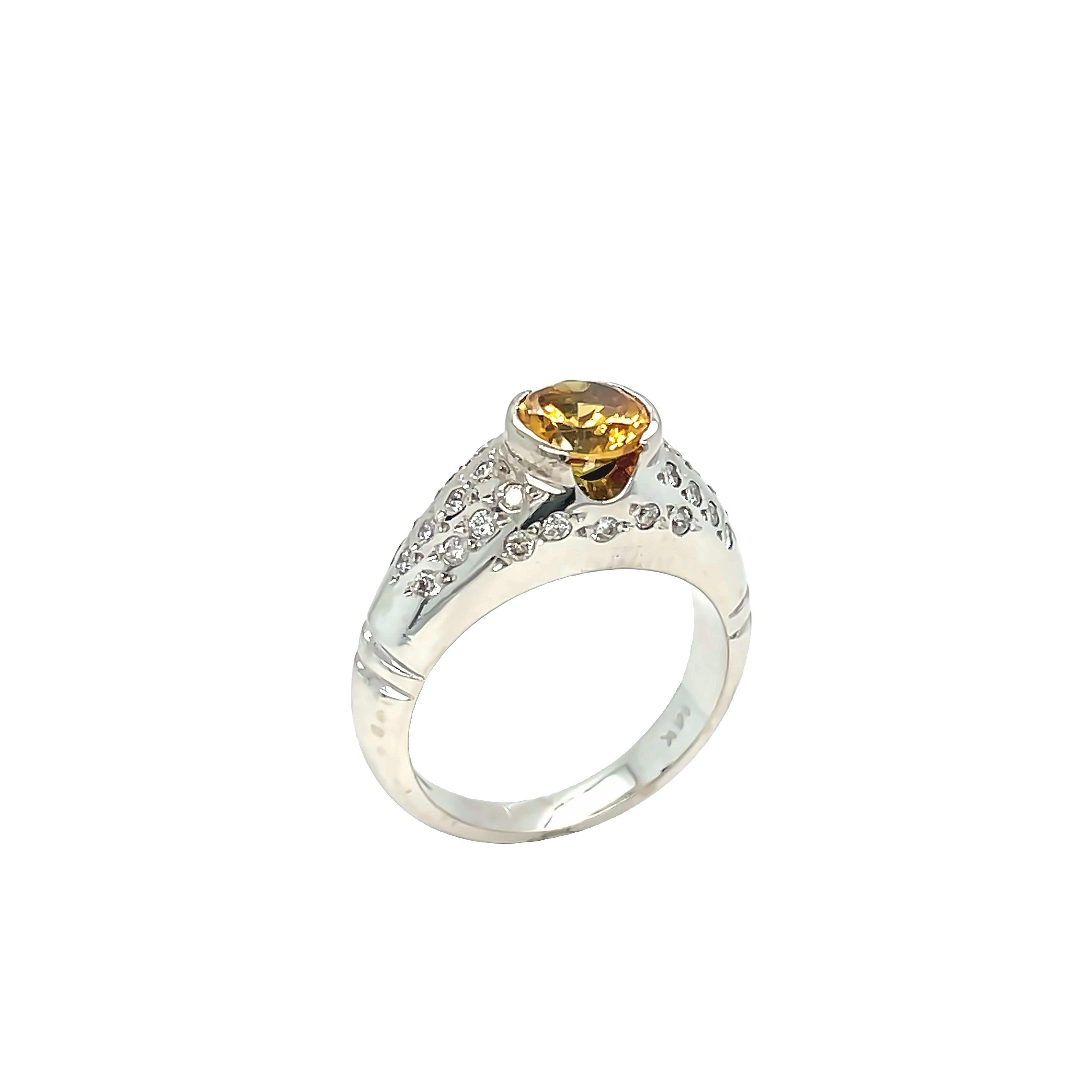 Citrine Scattered Diamond Ring 14K White Gold  For Sale 2