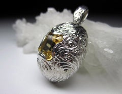 Citrine Silver Pendant Natural Brazilian Egg shape gift gothic style for him