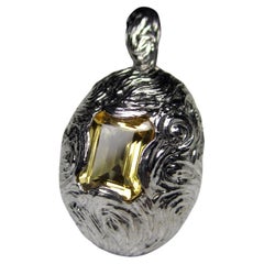 Citrine Silver Pendant Natural Brazilian Egg shape gift gothic style for him