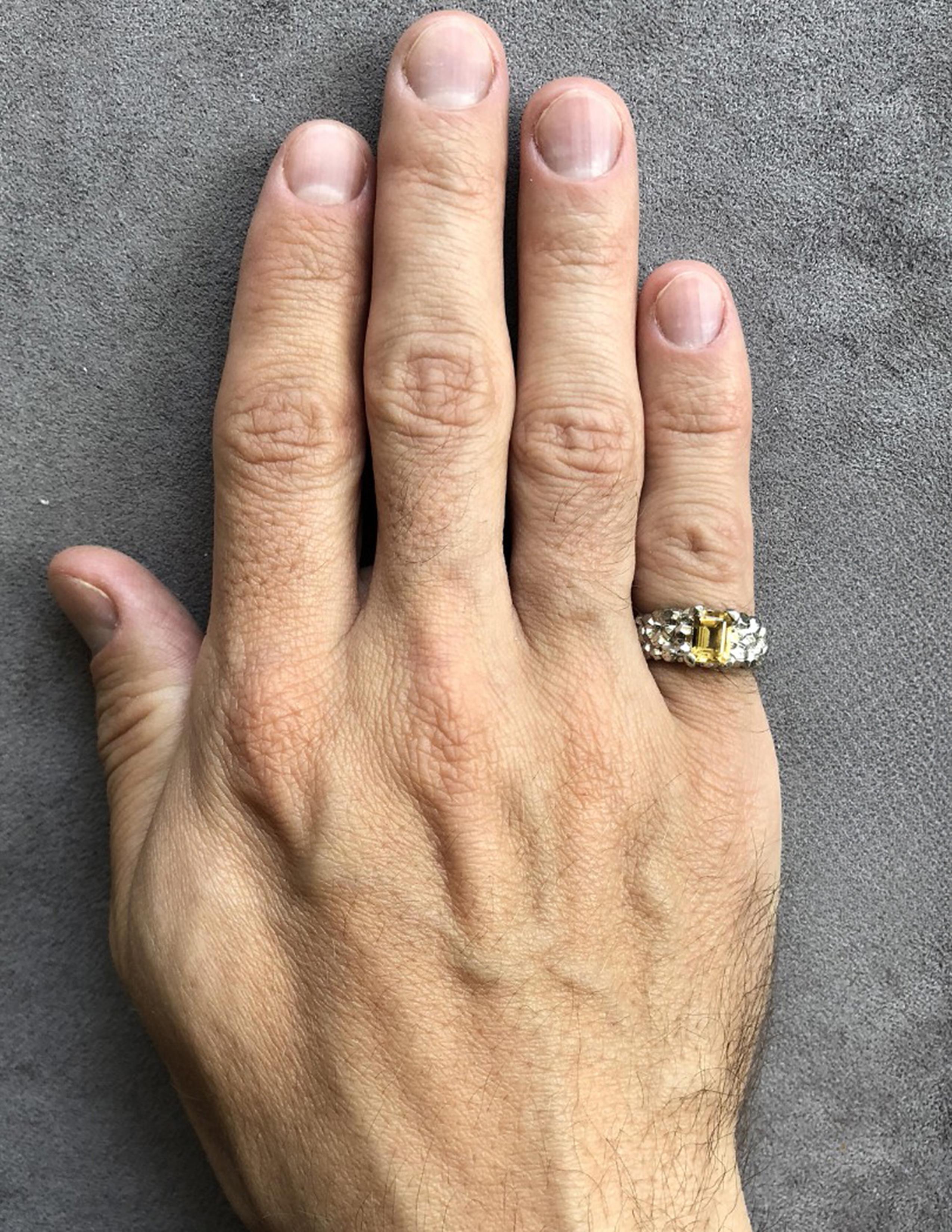 Octagon Cut Citrine Silver Ring Classic Octagon Dandelion Yellow Sunflower Gemstone For Sale