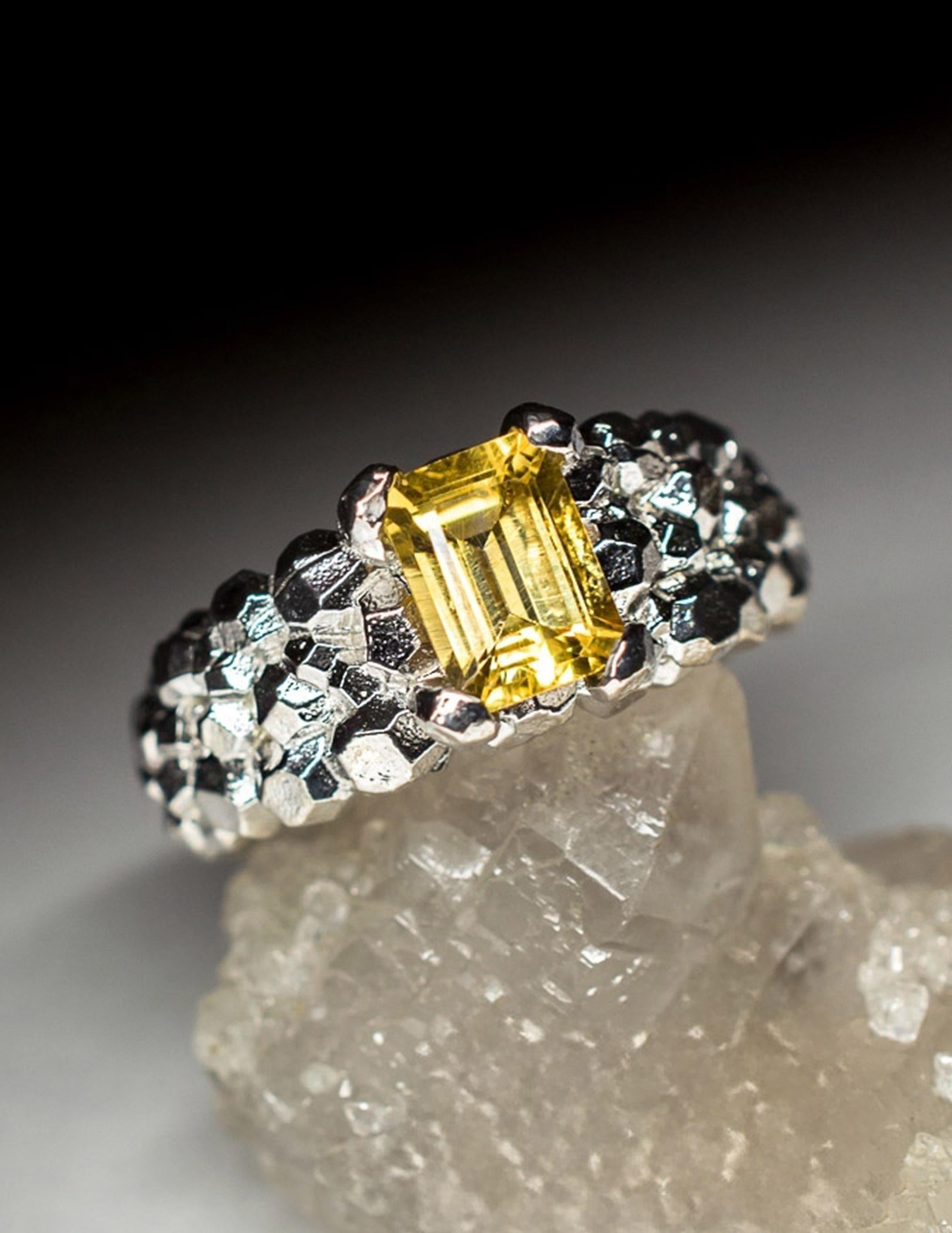 Women's or Men's Citrine Silver Ring Classic Octagon Dandelion Yellow Sunflower Gemstone For Sale