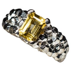 Citrin Silber Ring Classic Oktagon Löwenzahn Gelb Sonnenblume Edelstein