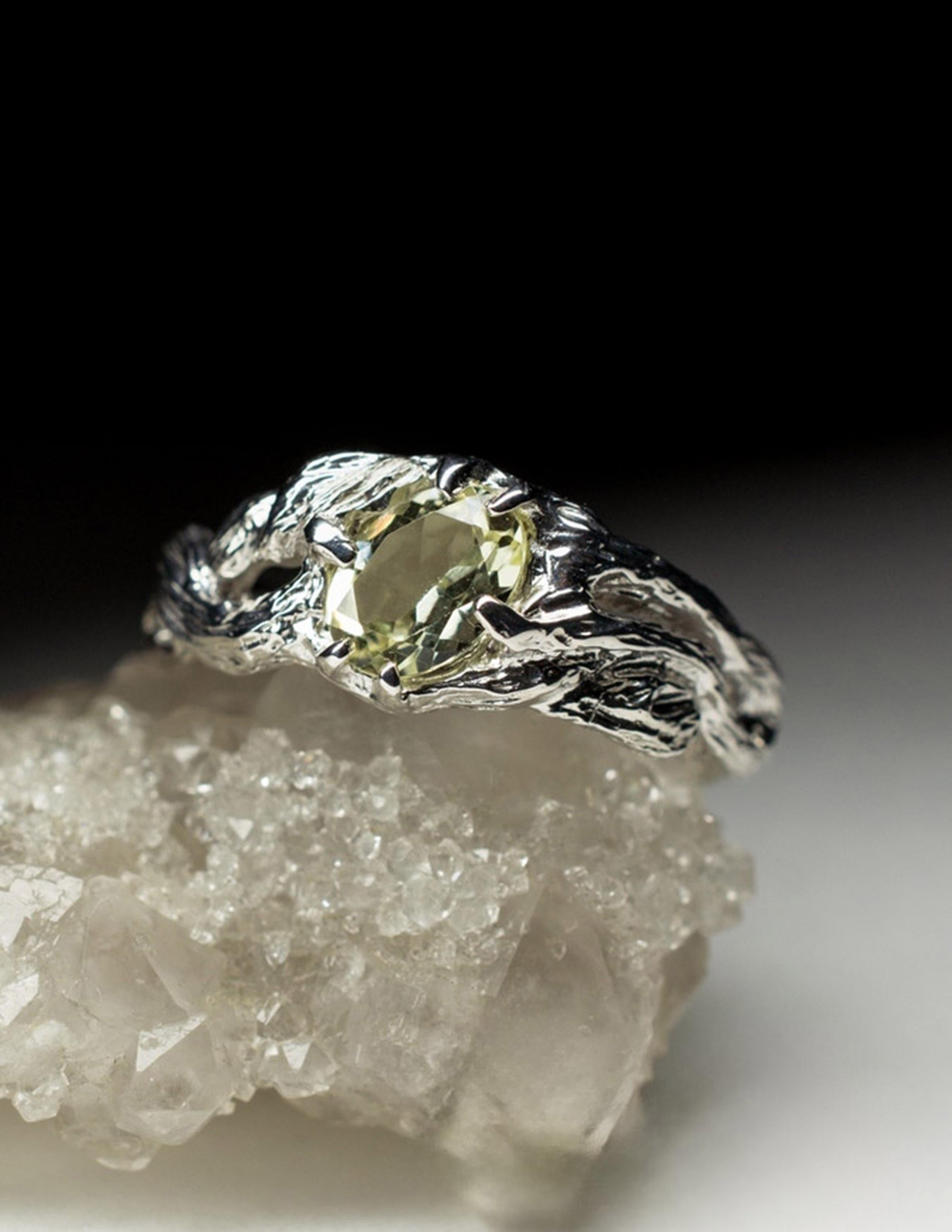 Artist Citrine Silver Ring Pale Yellow Quartz Fantasy Oval Natural Bolivian Gemstone For Sale