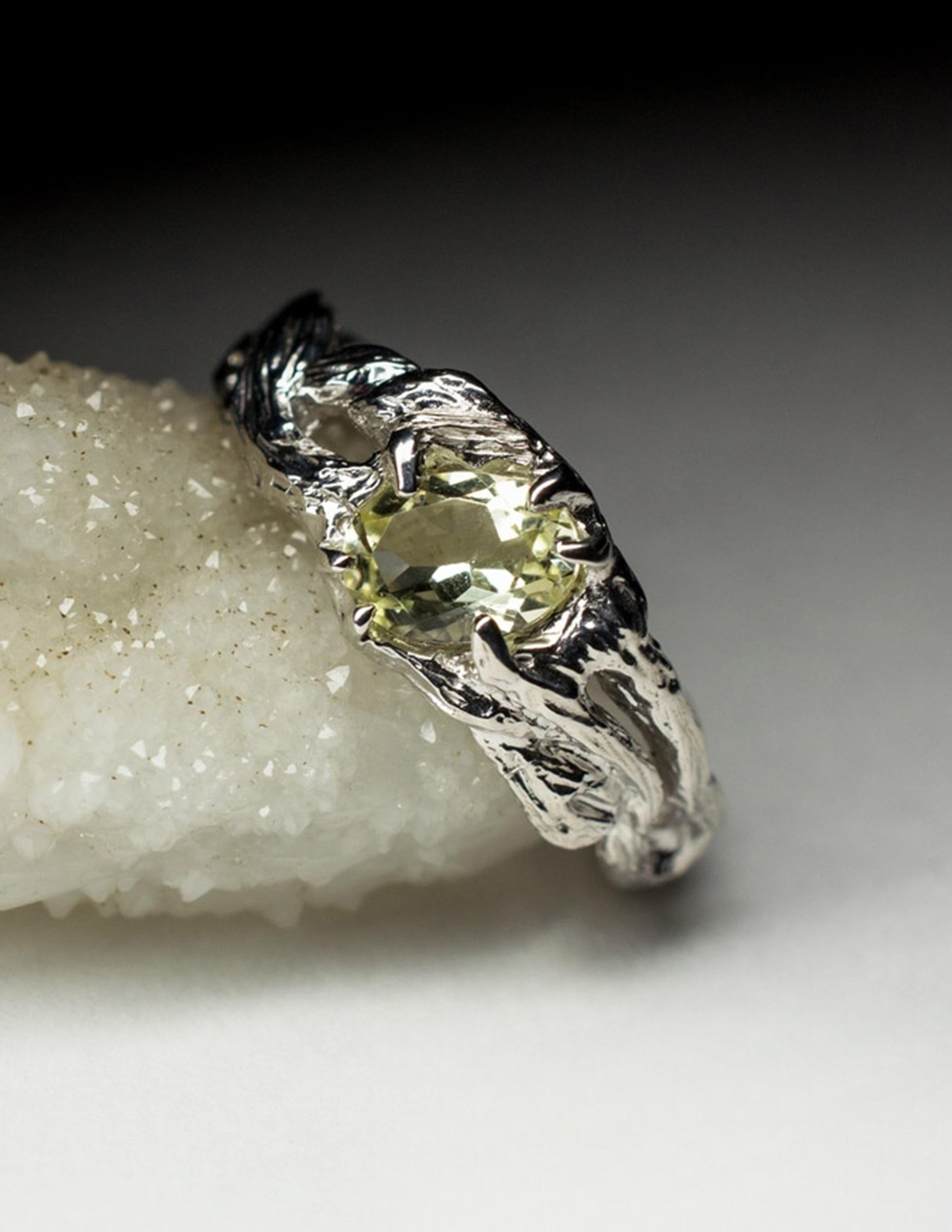 Artist Citrine Silver Ring Pale Yellow Quartz Fantasy Oval Natural Bolivian Gemstone