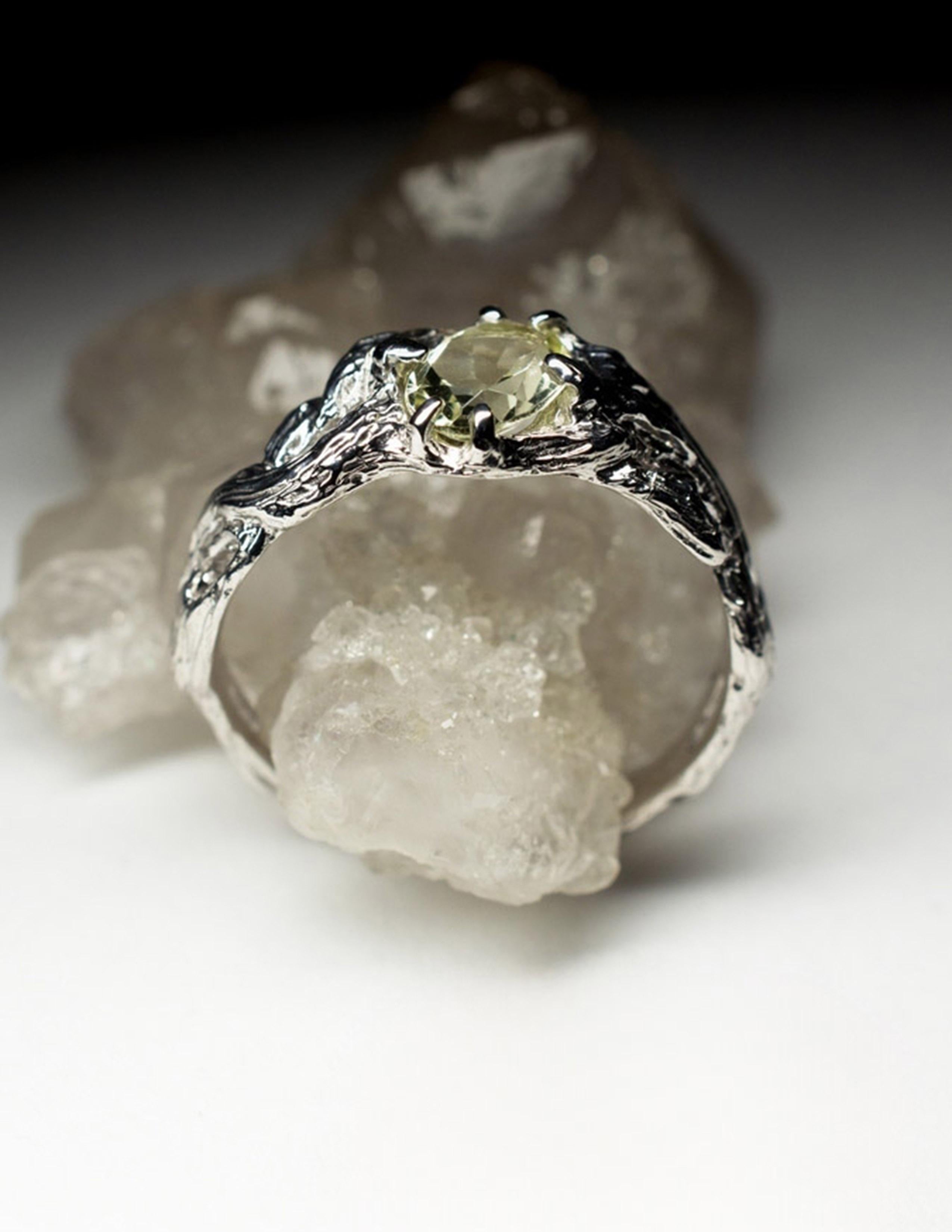 Citrine Silver Ring Pale Yellow Quartz Fantasy Oval Natural Bolivian Gemstone In New Condition In Berlin, DE