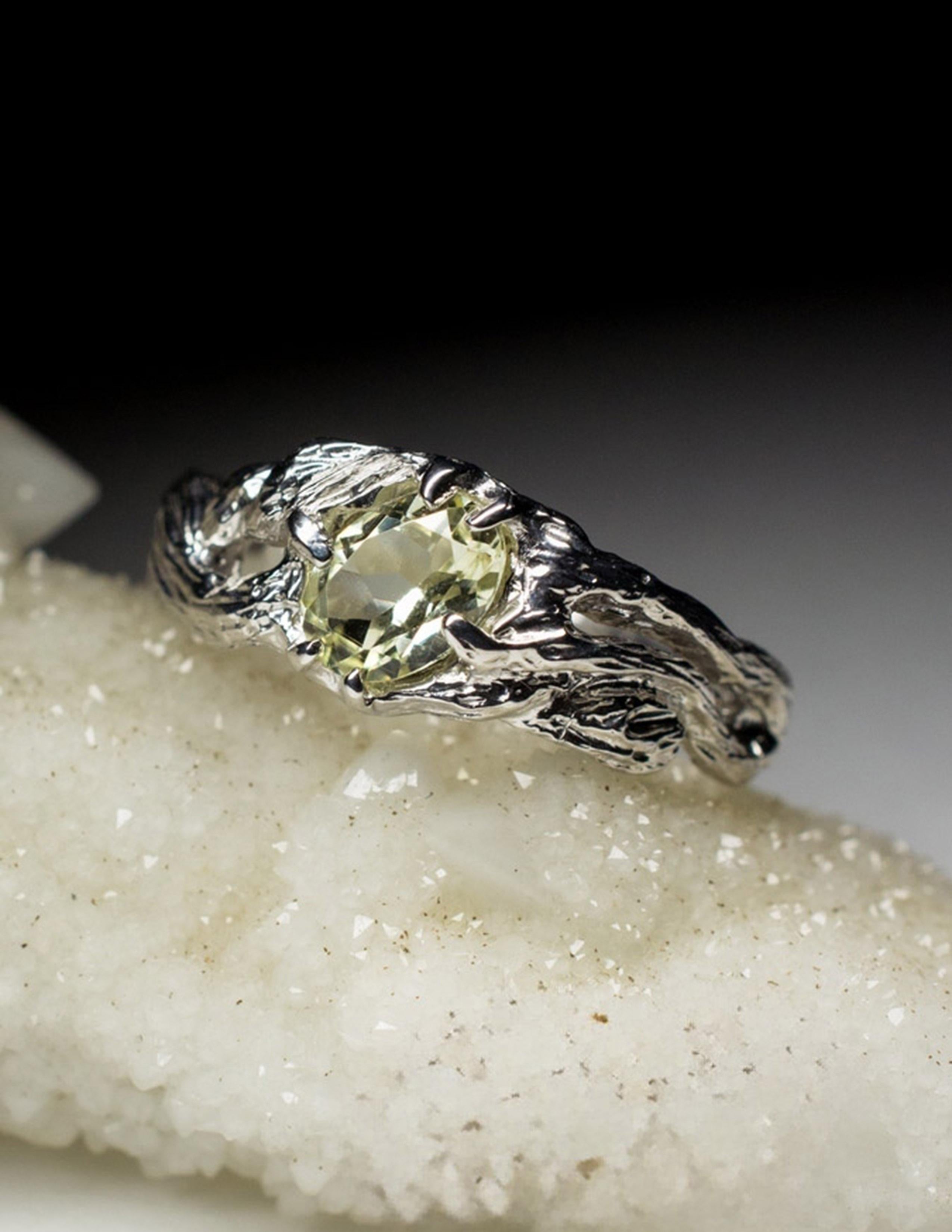 Citrine Silver Ring Pale Yellow Quartz Fantasy Oval Natural Bolivian Gemstone 1