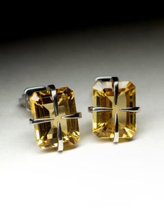 Citrine Silver Stud Earrings Golden Yellow Dandelion
