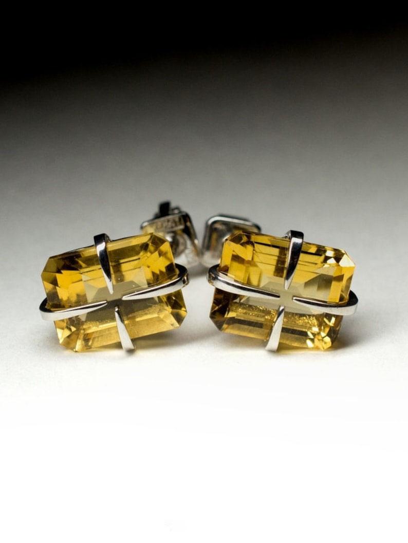 Artisan Citrine Silver Stud Earrings Golden Yellow Dandelion For Sale