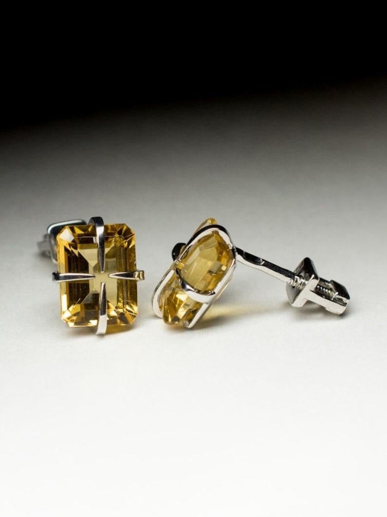 Citrine Silver Stud Earrings Golden Yellow Dandelion For Sale 1