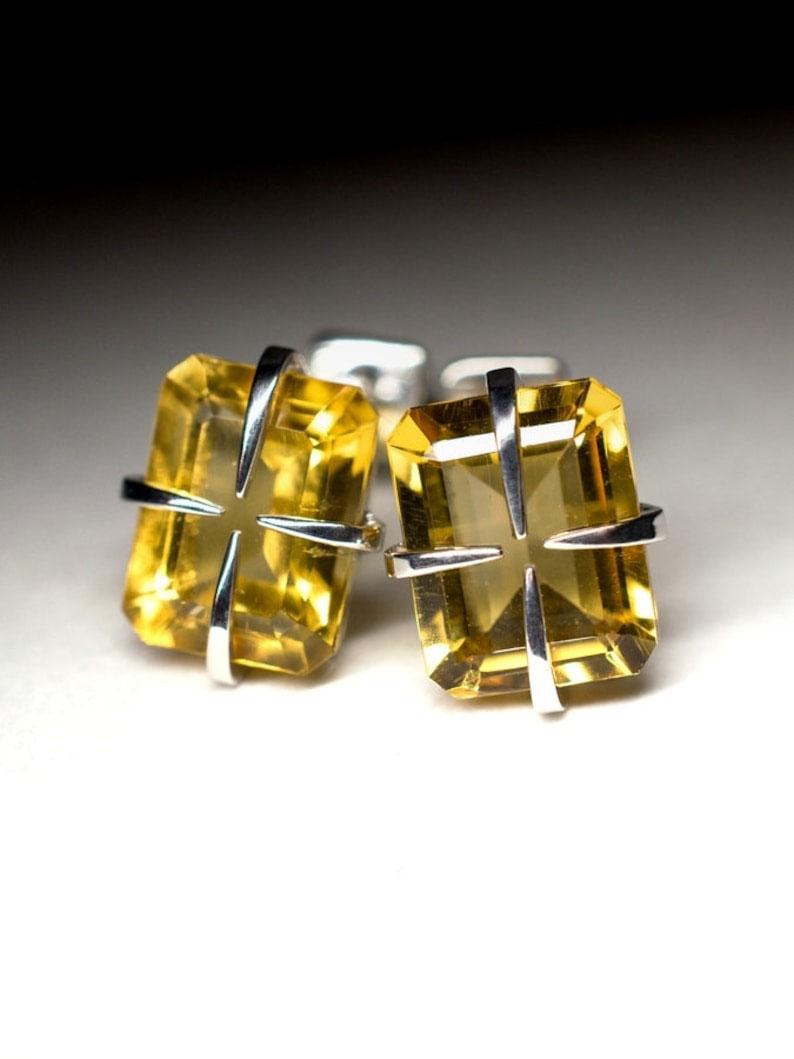 Citrine Silver Stud Earrings Golden Yellow Dandelion For Sale 3