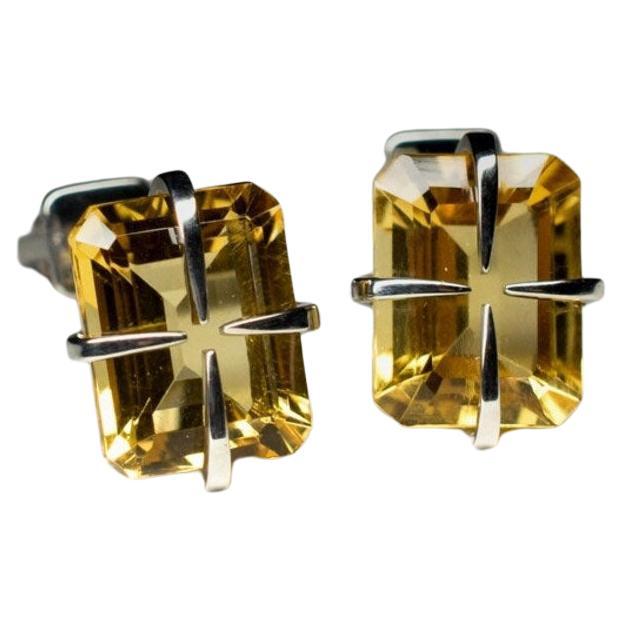 Citrine Silver Stud Earrings Golden Yellow Dandelion For Sale