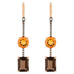 Citrine & Smoky Quartz Earrings with Diamond & 14k Rose Gold
