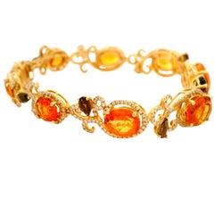 Citrine Smoky Topaz Diamond 14K Yellow Gold Halo Filigree Bracelet