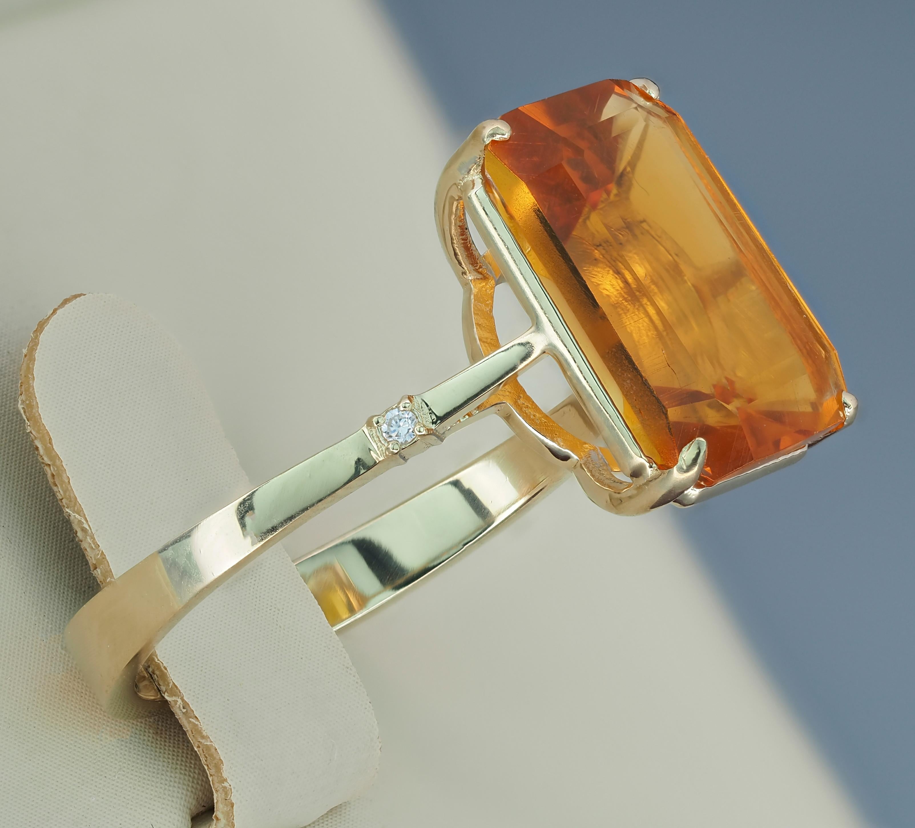 Emerald Cut Citrine solitaire 14k gold ring.  For Sale