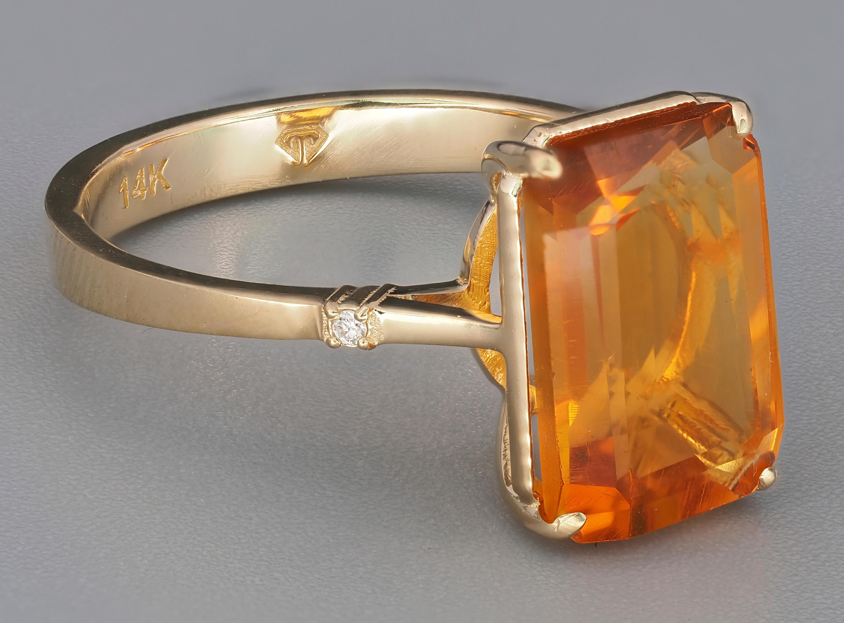Citrine solitaire 14k gold ring.  In New Condition For Sale In Istanbul, TR