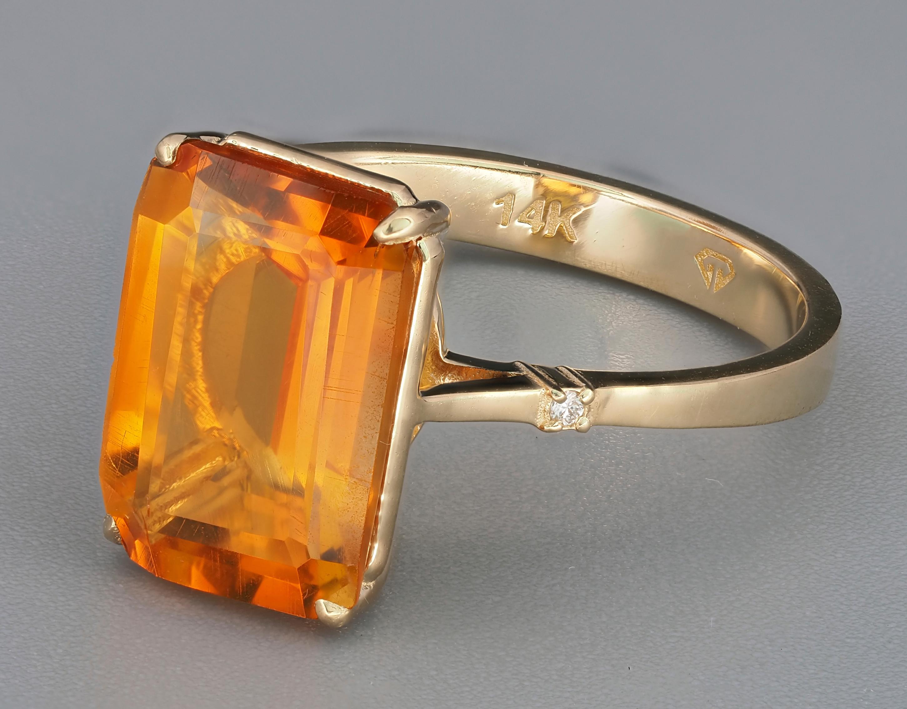 Citrine solitaire 14k gold ring.  For Sale 1