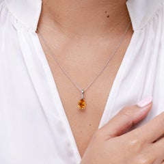 Halskette mit Citrin-Solitär-Anhänger aus Sterlingsilber, 1,9 Karat, birnenförmig