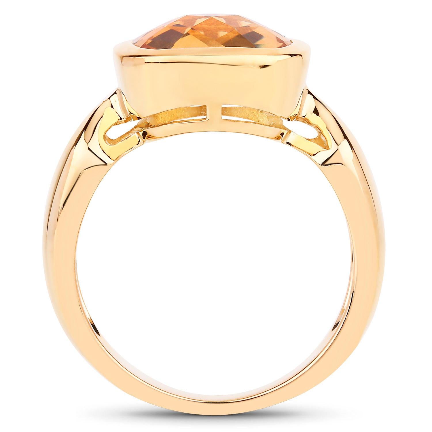 Rose Cut Citrine Solitaire Ring 3.85 Carats 14K Yellow Gold Plated For Sale