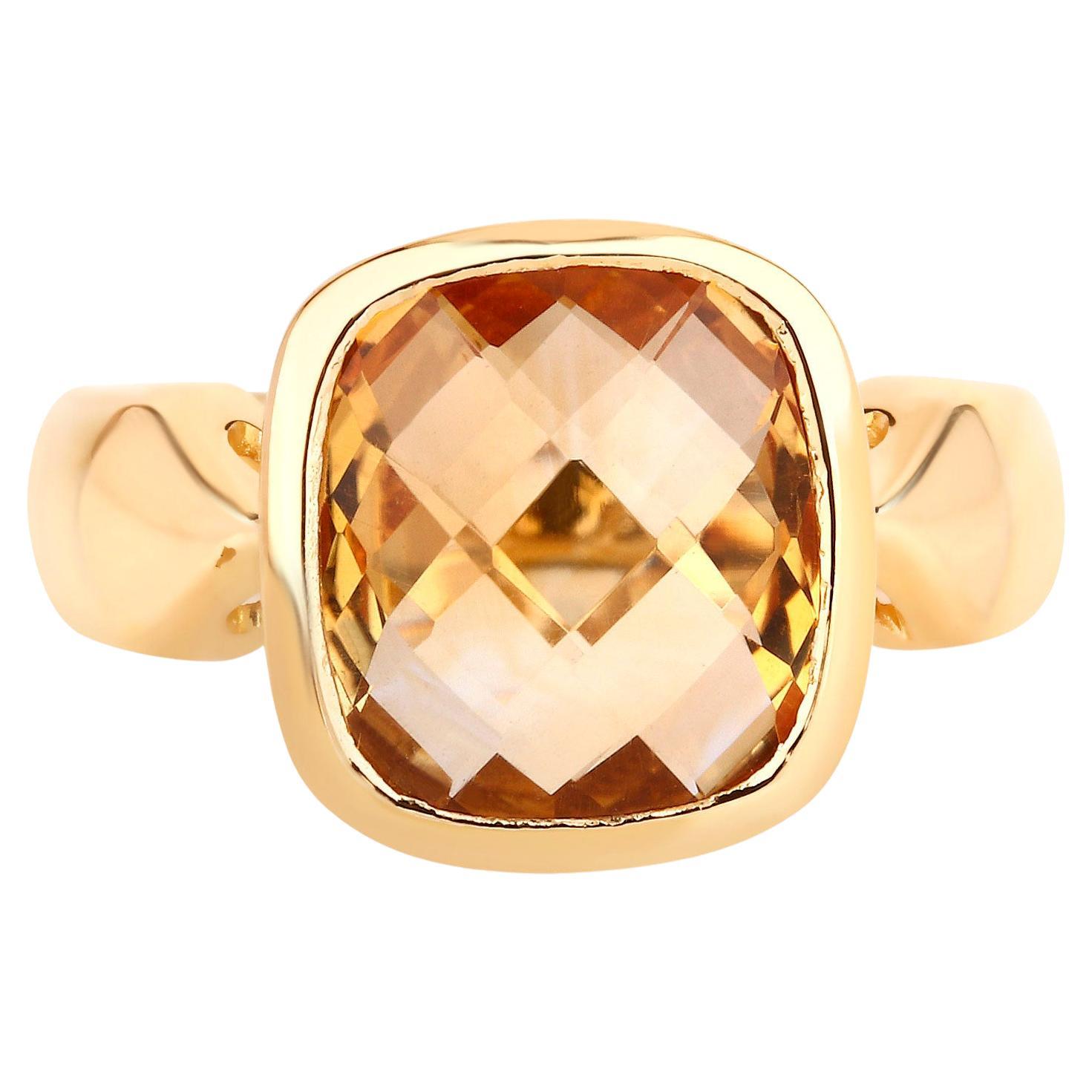 Citrine Solitaire Ring 3.85 Carats 14K Yellow Gold Plated For Sale