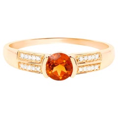 Citrin Solitär Ring Diamantfassung 0,55 Karat 14K Gold Citrin