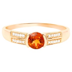 Citrine Solitaire Ring Diamond Setting 0.55 Carats 14K Gold