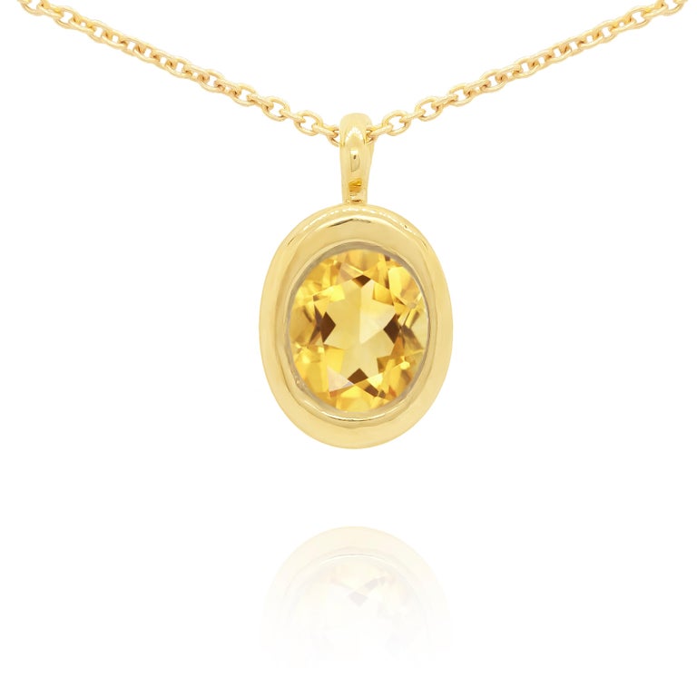 Citrine Solo Oval 14k Gold Necklace For Sale at 1stDibs