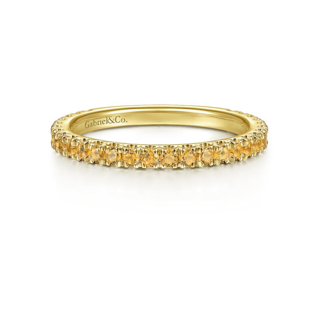 Contemporary Citrine Stackable 2mm Band 14K Gold November Birthstone Stack Ring LR50889 For Sale