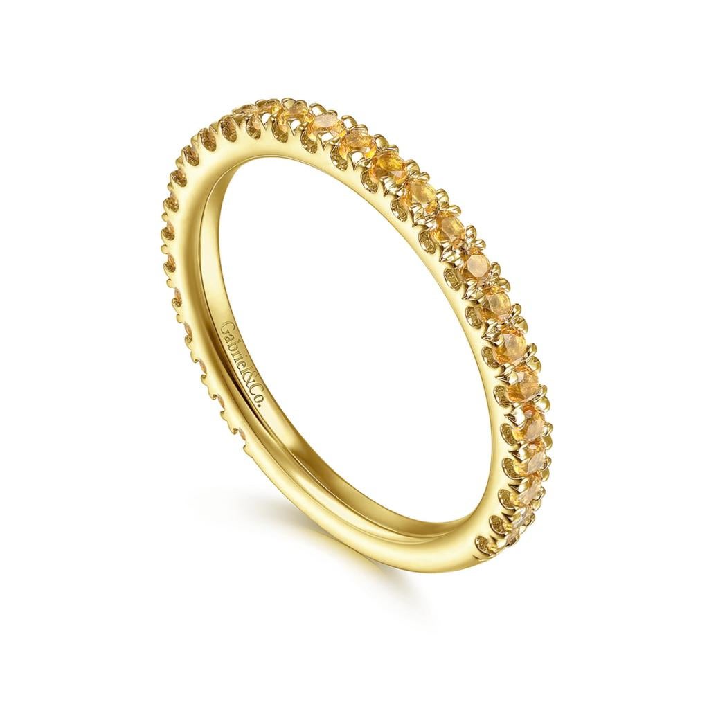 Round Cut Citrine Stackable 2mm Band 14K Gold November Birthstone Stack Ring LR50889 For Sale