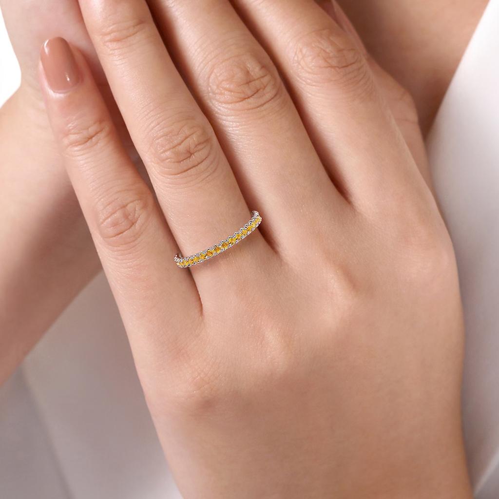 Citrine Stackable 2mm Band 14K Gold November Birthstone Stack Ring LR50889 In New Condition For Sale In Austin, TX