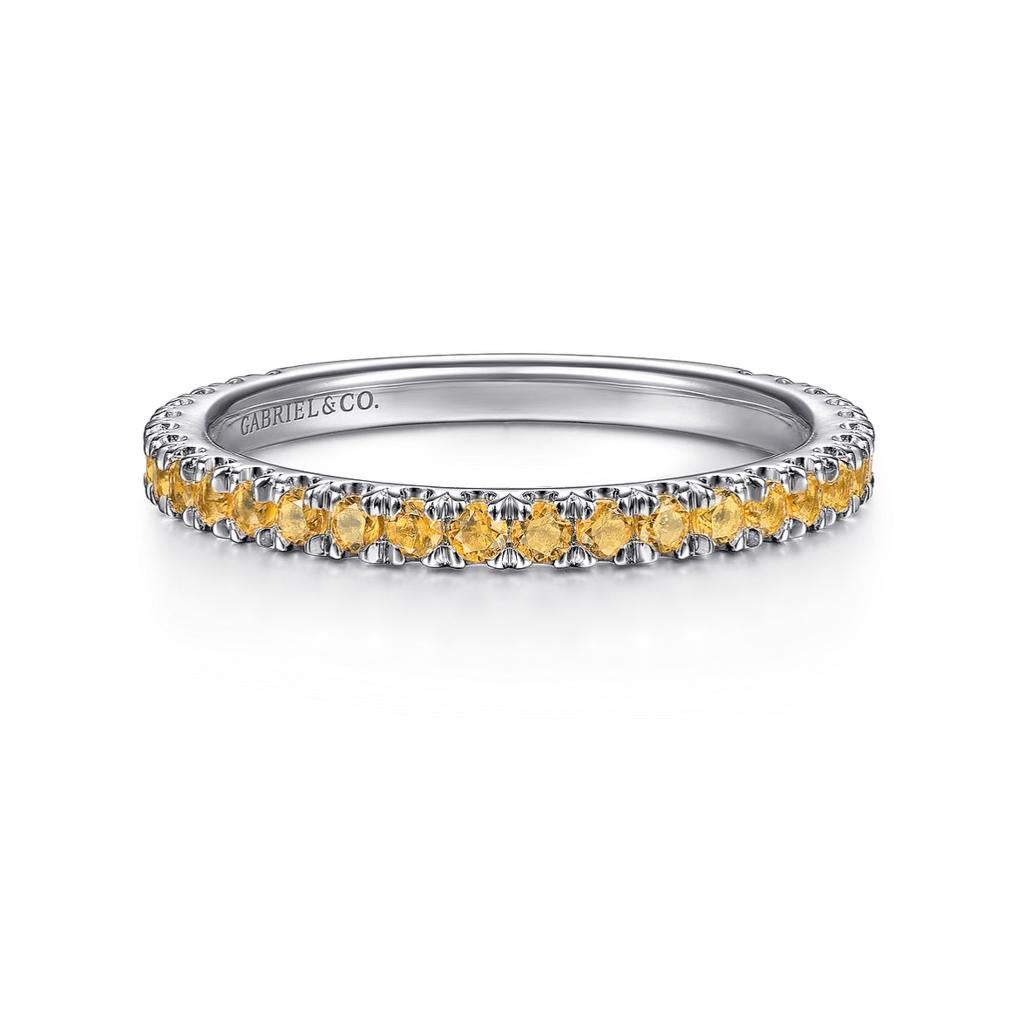 Women's Citrine Stackable 2mm Band 14K Gold November Birthstone Stack Ring LR50889 For Sale