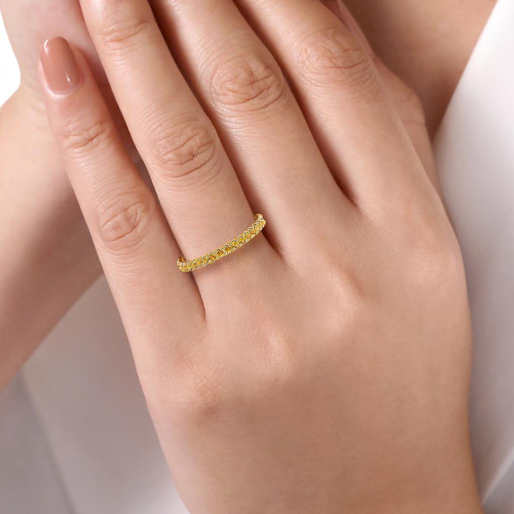 Citrine Stackable 2mm Band 14K Gold November Birthstone Stack Ring LR50889 For Sale 2