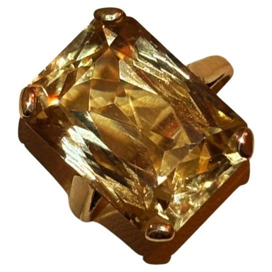 ANILLO DE CITRINA, talla esmeralda, moderno de mediados de siglo en venta