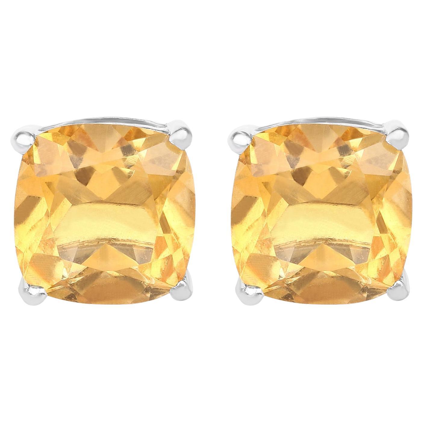 Citrine Stud Earrings 5.78 Carats Sterling Silver
