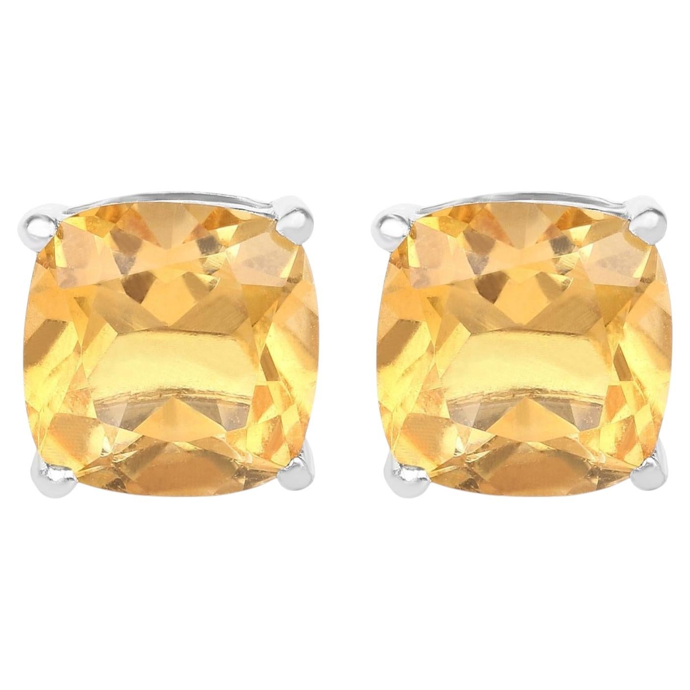 Citrine Stud Earrings 5.78 Carats Sterling Silver For Sale
