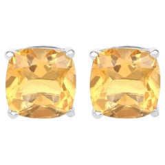 Citrine Stud Earrings 5.78 Carats Sterling Silver