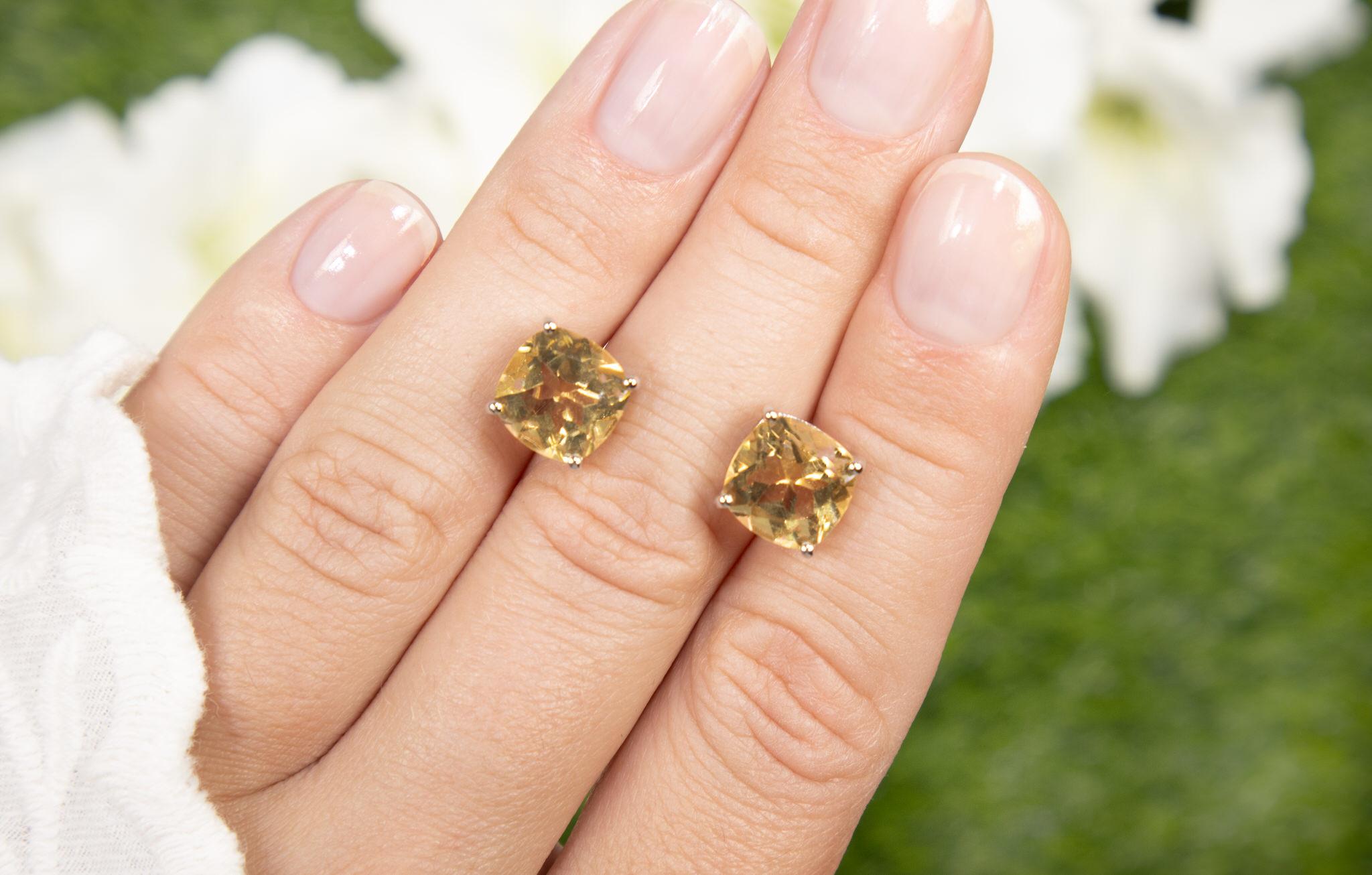 Contemporary Citrine Stud Earrings 5.90 Carats For Sale