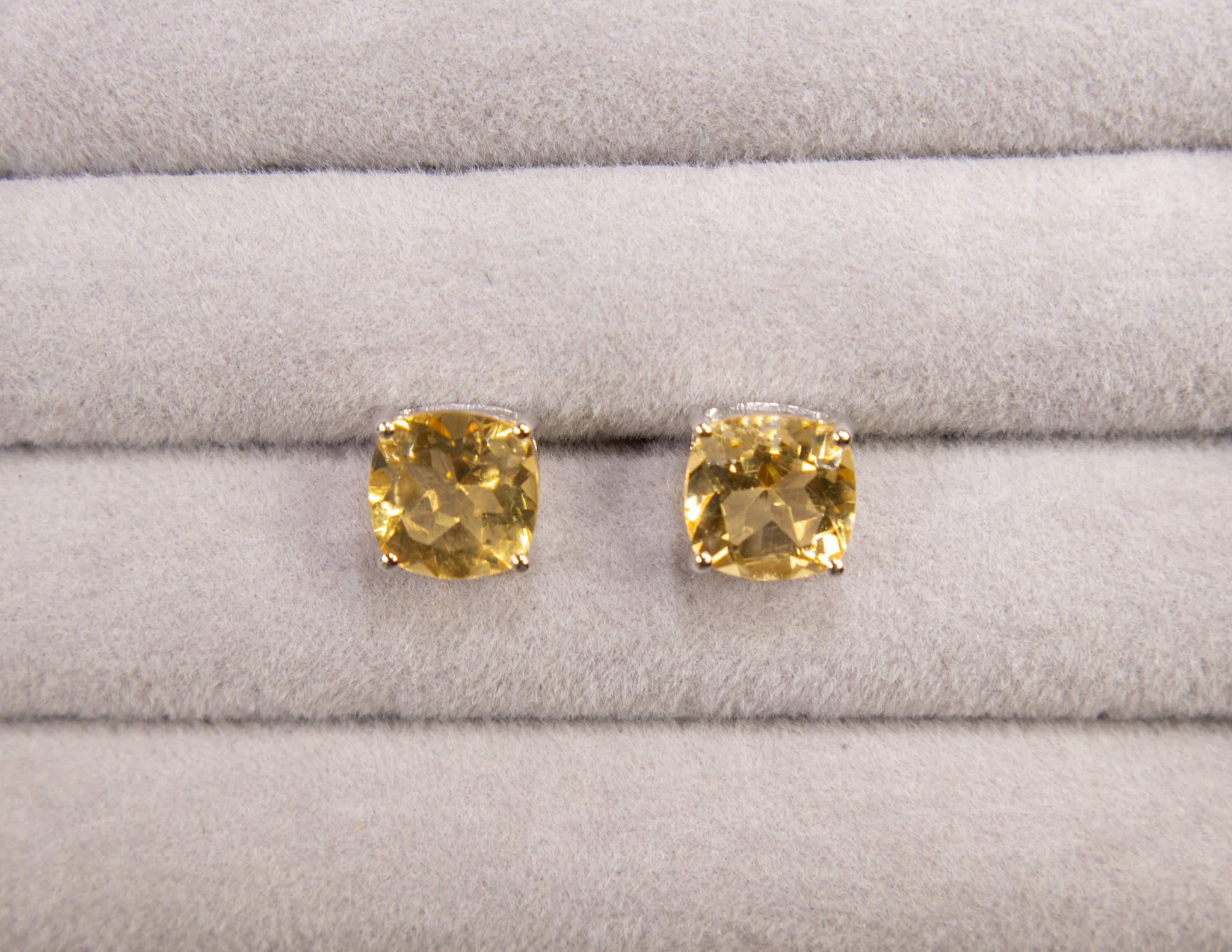 Cushion Cut Citrine Stud Earrings 5.90 Carats For Sale